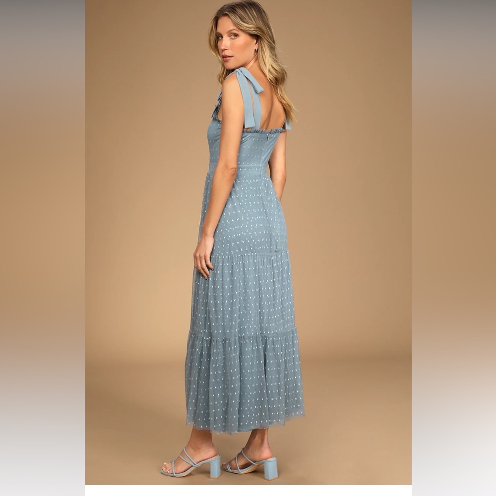 Lulus tie strap Swiss dot midi dress - Picture 2 of 5